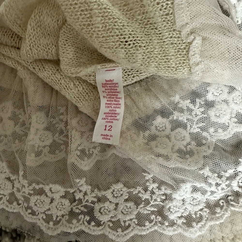 Justice Girls Short Sleeve Sweater Blouse Lace Tulle Bottom Size 12 Like New